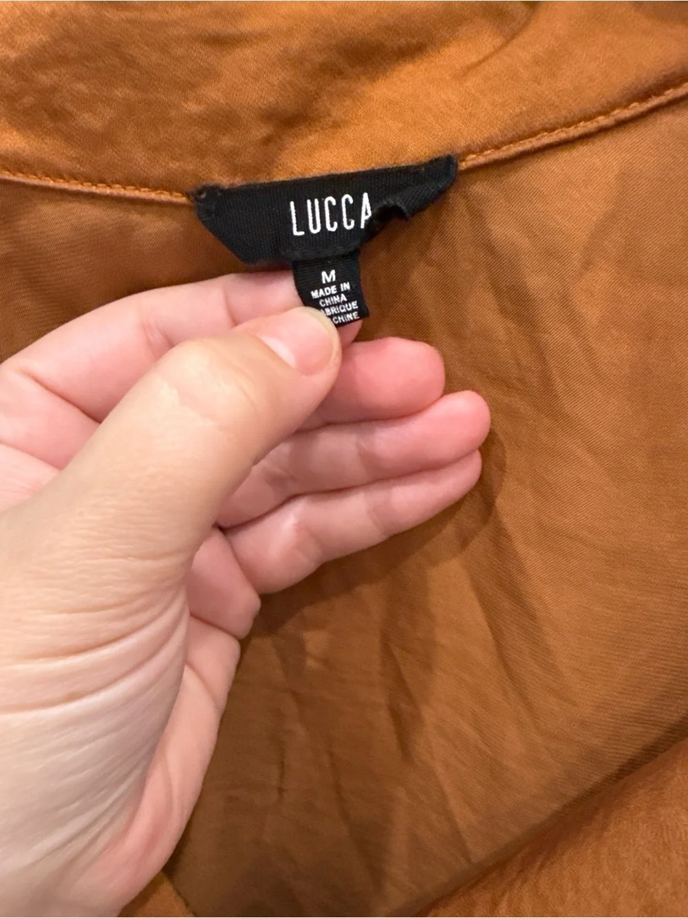 LUCCA Satin Wrap Blouse Cinnamon Brown Long Sleeve Top Medium - Picture 2 of 3